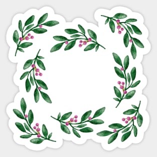 Simple watercolor green branches with pink berries Sticker